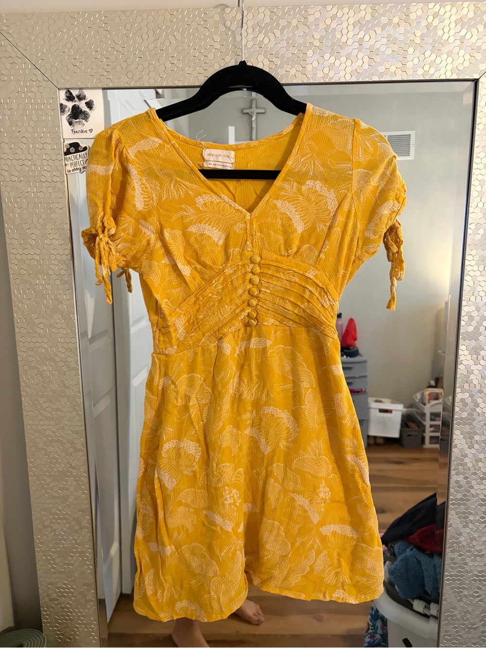 Urban Outfitters Yellow Floral V-Neck Mini Dress
